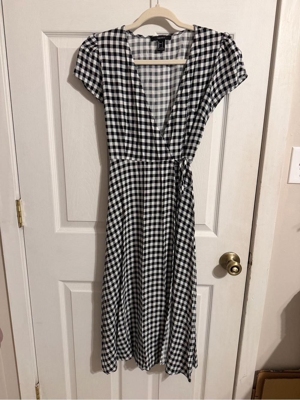 Forever 21 Black and White Gingham Wrap Midi Dress